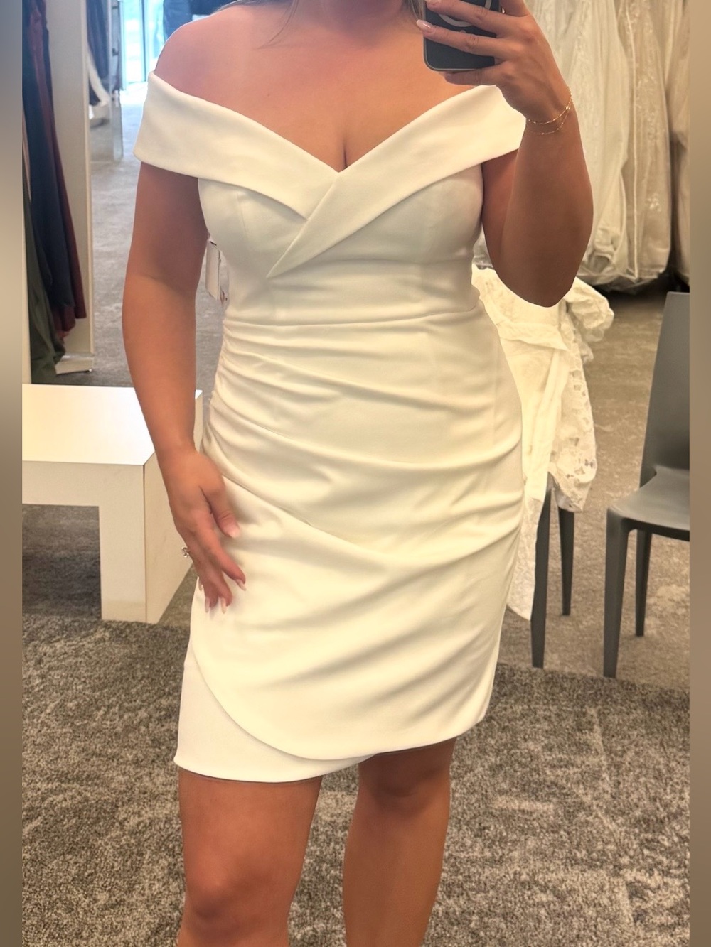 DB Studio Off Shoulder Soft White Mini Dress - Size 6